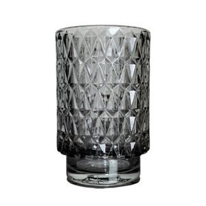 Vintage Smoke Gray Glass Candle Votive Holder w/ Decorative Geometric Diamond